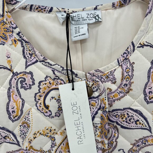 Rachel Zoe Paisley Quilted Jacket Size XL Floral Button Up Pockets Cream Purple - Picture 3 of 9
